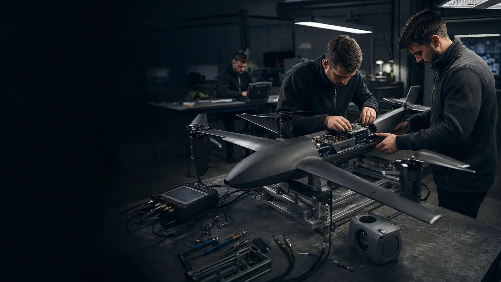 Fictional engineers integrating an uncrewed aircraft